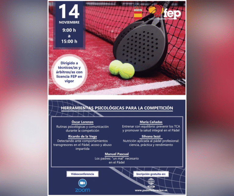 cartel curso psicología pádel FEP y COE 2025