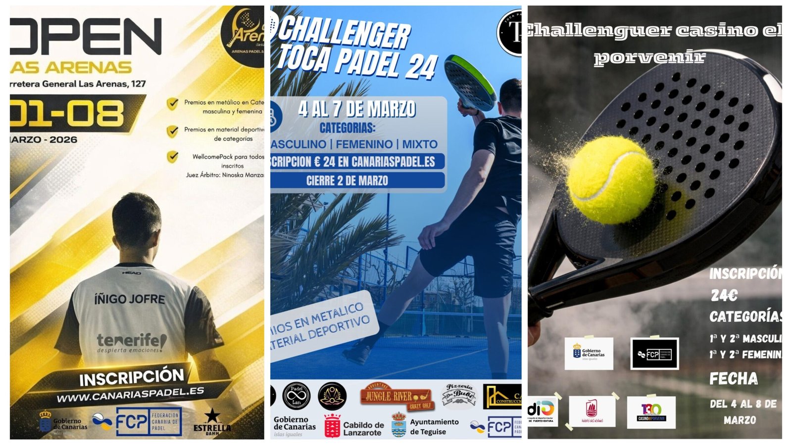 Tres torneos y más de 300 jugadores centran el fin de semana del pádel en Tenerife, Lanzarote y Fuerteventura