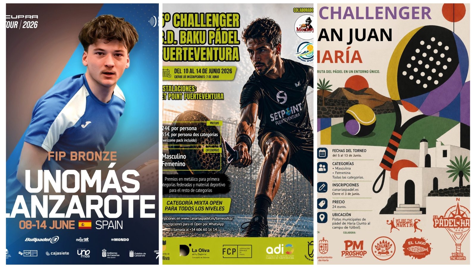 Triple cita de pádel en Canarias: el FIP Unomás Lanzarote I encabeza un fin de semana con 264 deportistas