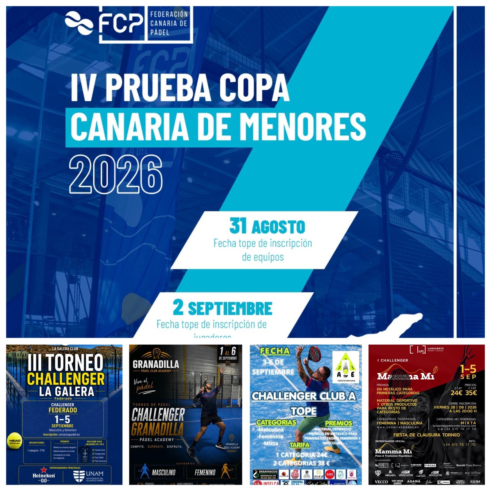 Cuatro challengers y la Copa Canaria de Menores reúnen a 592 deportistas en el arranque de septiembre
